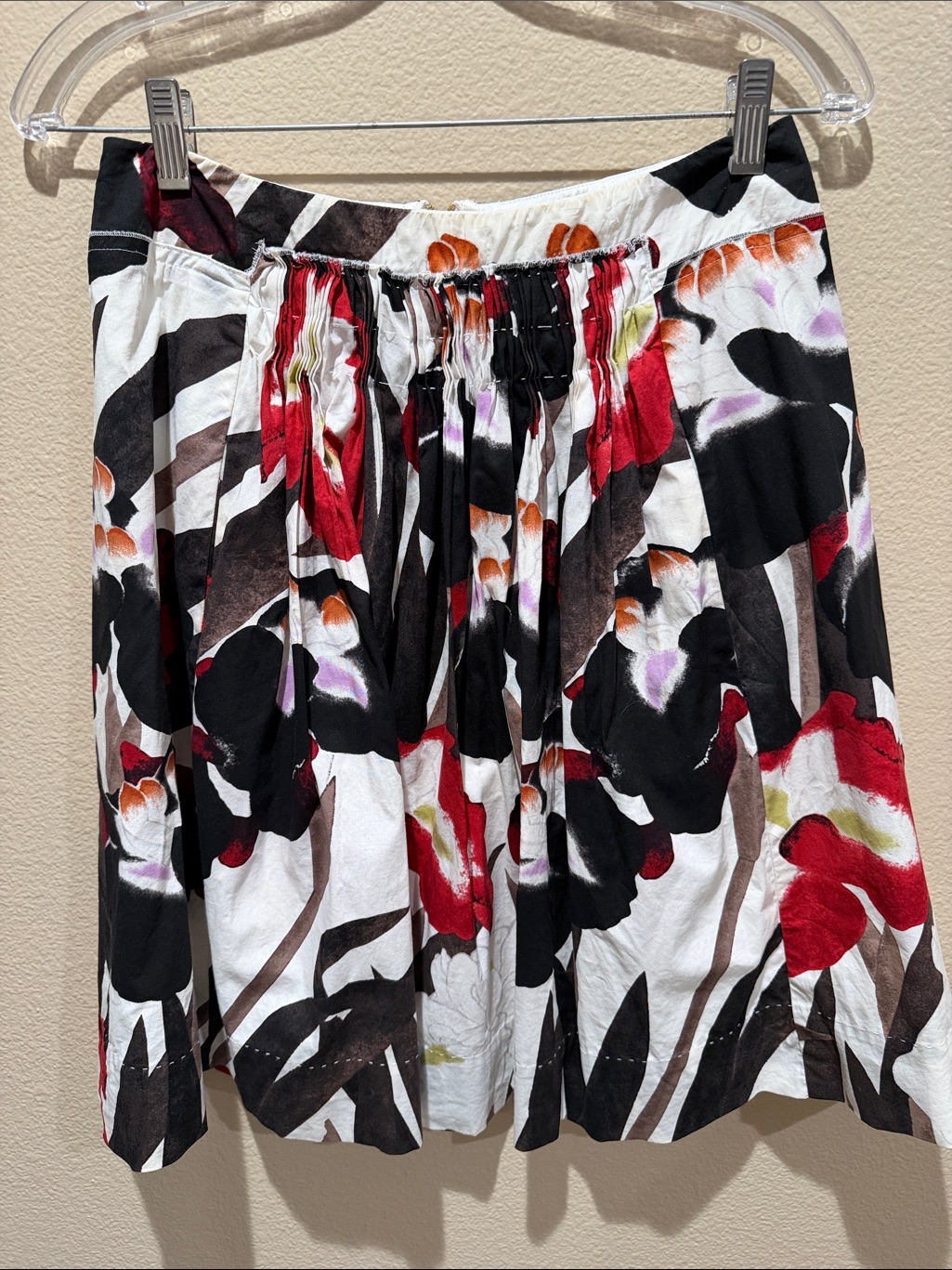 Elie Tahari Bold Floral Statement Skirt Chic Smocking & Designer Detail